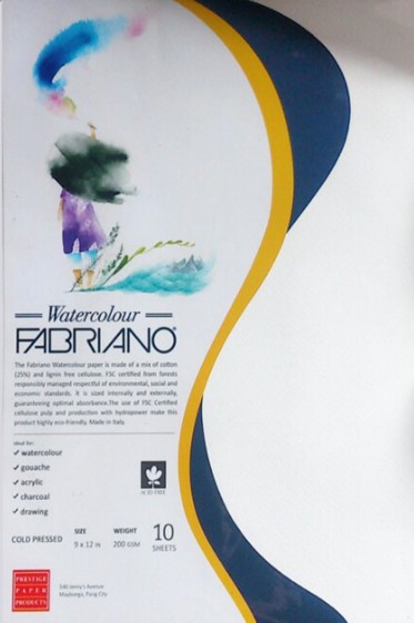Fabrianop Artist Paper: Watercolor Paper Cold Pressed 200gsm 10 Sheets 9x12