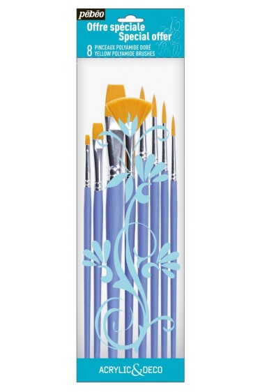 Pebeo Pop Art Brush: Acrylic & Deco Artist Set 8pcs